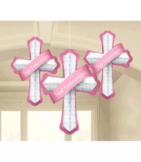 Religious 'First Communion' Pink Honeycomb Decorations (3pc)