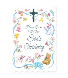 Religious 'Our Son's Christening' Glitter Invitations w/ Envelopes (8ct)