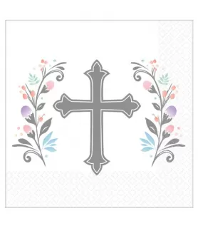 Religious Silver Foiled Cross Small Napkins 3-ply (16ct)