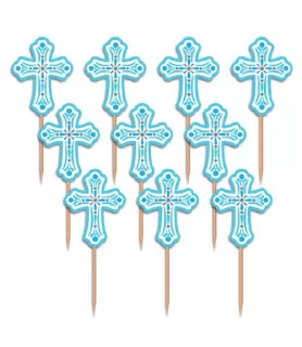 Religious 'Blue Cross' Cupcake Toppers / Picks (36ct)