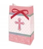 Religious 'Sweet Christening' Pink Favor Bags w/ Ribbons (12ct)
