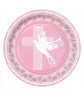 Religious 'Dove Cross Pink' Large Paper Plates (8ct)