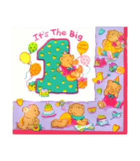 1st Birthday 'It's the Big 1' Teddy Bear Girl Small Napkins (16ct)
