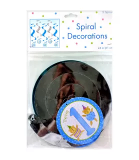 1st Birthday 'The Big One' Teddy Bear Spiral Decorations (5ct)