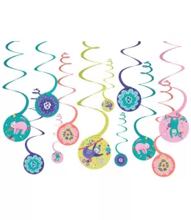 Sloth Birthday Hanging Swirl Decorations (12pc)