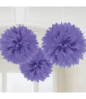 Lilac Purple Large Fluffy Pom Pom Hanging Decorations (3ct)