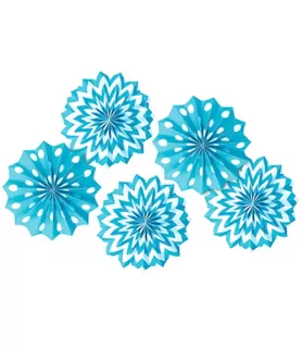 Caribbean Blue Polka Dot Chevron Printed Paper Fan Decorations (5ct)