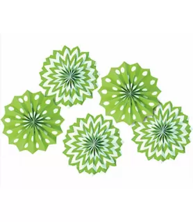 Kiwi Lime Polka Dot Chevron Printed Paper Fan Decorations (5ct)