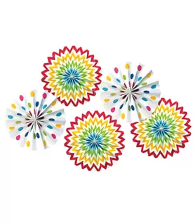 Rainbow Polka Dot Chevron Printed Paper Fan Decorations (5ct)