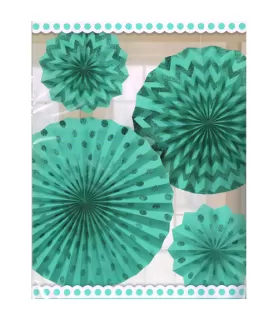 Robin's Egg Blue Glitter Printed Paper Fan Decorations (4ct)