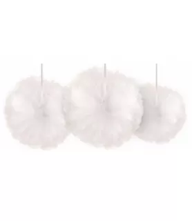 White Tulle Large Fluffy Pom Pom Decorations (3ct)