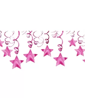Bright Pink Shooting Stars Hanging Swirl Decorations (30pc)