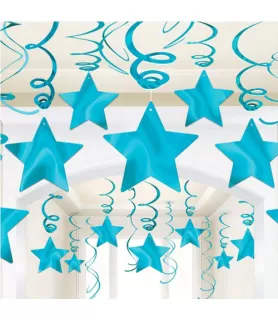 Caribbean Blue Shooting Stars Hanging Swirl Decorations (30pc)
