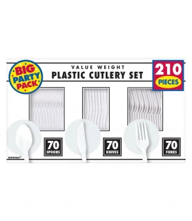 White Plastic Cutlery Set Party Pack (210pc)