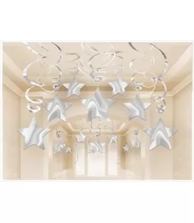 Silver Shooting Stars Hanging Swirl Decorations (30pc)