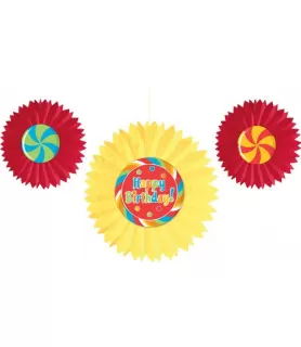 Happy Birthday 'Sugar Buzz' Paper Fan Decorations (3ct)