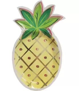 Summer Pineapple Shaped Small Foil Paper Plates (8ct)