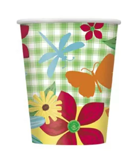 Floral 'Garden Check' 9oz Paper Cups (8ct)