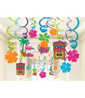 Hawaiian Luau Tiki Hanging Swirl Decorations (30pc)