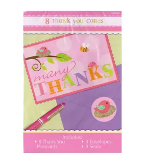 Tweet Baby Girl Thank You Notes w/ Envelopes (8ct)