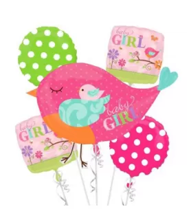 Tweet Baby Girl Foil Mylar Balloon Bouquet (5pc)