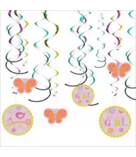 Tweet Baby Girl Hanging Swirl Decorations (12pc)