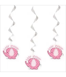 Umbrella Elephant Girl Baby Shower Hanging Swirl Decorations (3ct)