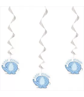 Umbrella Elephant Boy Baby Shower Hanging Swirl Decorations (3ct)