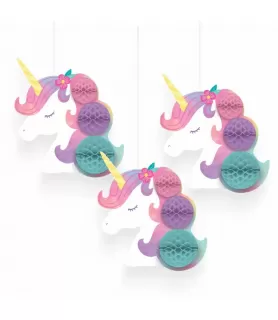 Unicorn 'Enchanted Unicorn' Hanging Honeycomb Decorations (3ct)