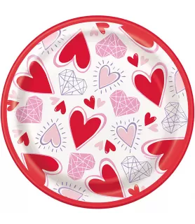 Valentine's Day 'Sparkling Hearts' Small Paper Plates (8ct) 