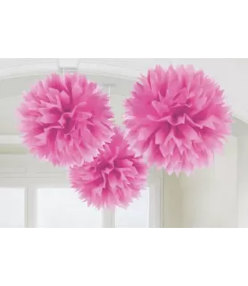 Pink Large Fluffy Pom Pom Hanging Decorations (3ct)