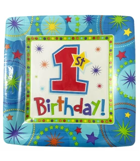1st Birthday 'A One-derful Birthday Boy' Large Square Paper Plates (8ct)