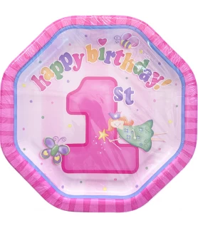 1st Birthday 'Fun at One' Girl Extra Large Paper Plates (8ct)