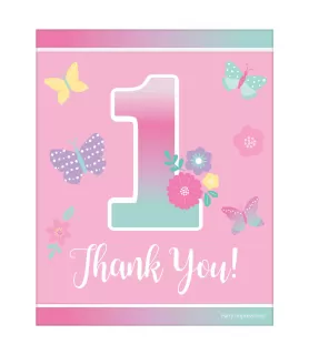 Butterfly Garden 1st Birthday Thank You Postcards W/ Envelopes (8ct)