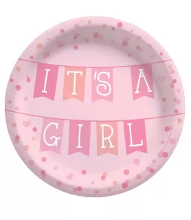 Baby Shower Pink 'It's a Girl' Large Paper Plates (8ct)
