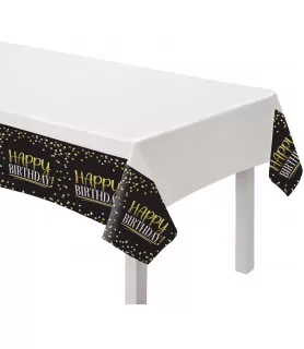 Black & Gold Birthday Plastic Tablecover (1ct)