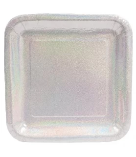 Silver Square Small Prismatic Paper Plates (8ct)