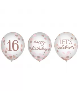Sweet 16 Confetti-Filled Latex Balloons (6ct)