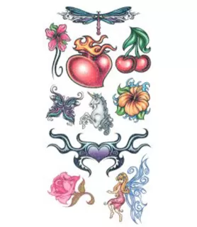 Glitter Hearts And Mystical Unicorn Temporary Tattoos (10ct)