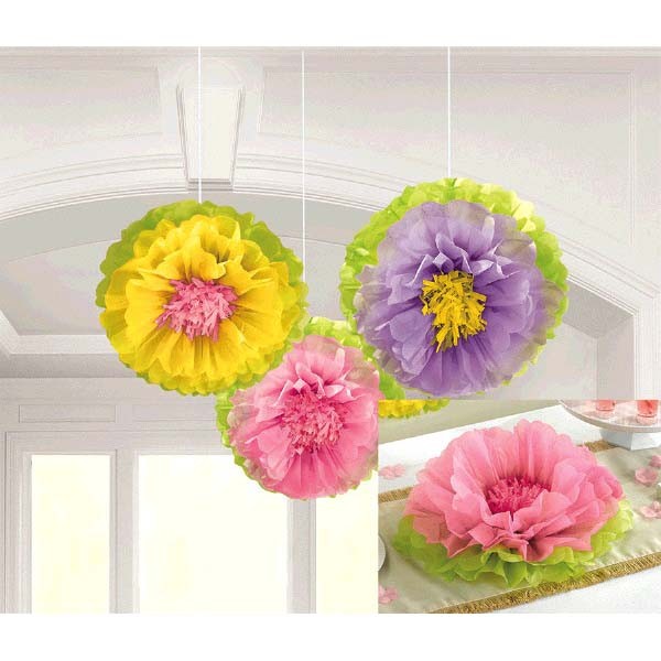 Spring Flower Fluffy Tissue Paper Decorations 3ct