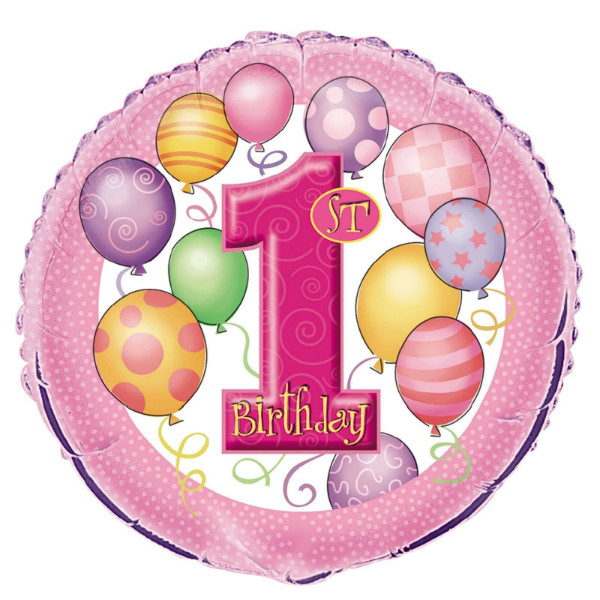 1st Birthday Balloons Girl Foil Mylar Balloon (1ct)