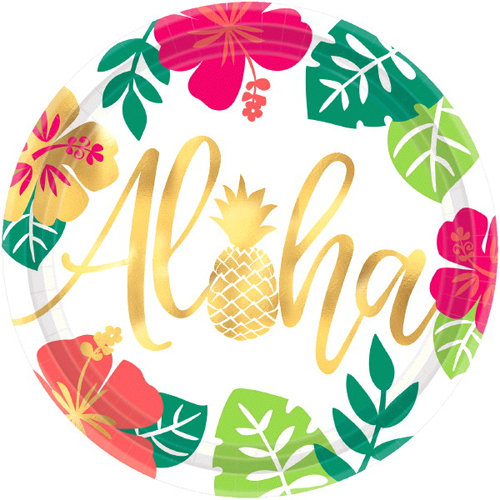 Hawaiian luau aloha extra large paper plates 8ct 