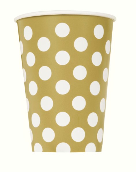 Gold Metallic Polka Dots 12oz Paper Cups (6ct)
