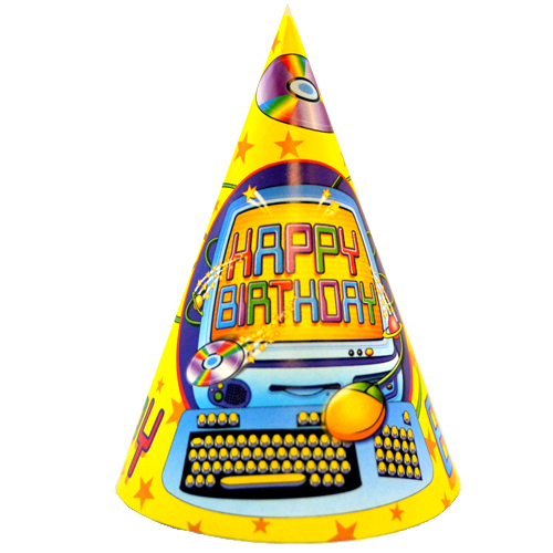 Computer Birthday Cone Hats 8ct 