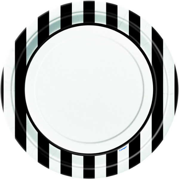 Black and White Stripes Large Paper Plates (8ct)