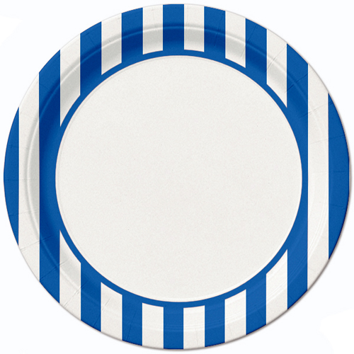 Blue and White Stripes Large Paper Plates (8ct)
